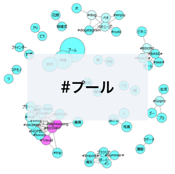 夏休みの投稿についてキーワードの出現頻度や相関の強さを視覚化（共起ネットワーク分析）した図